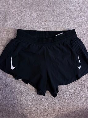 Nike Aeroswift Black Women's Athletic Shorts with White Swooshes